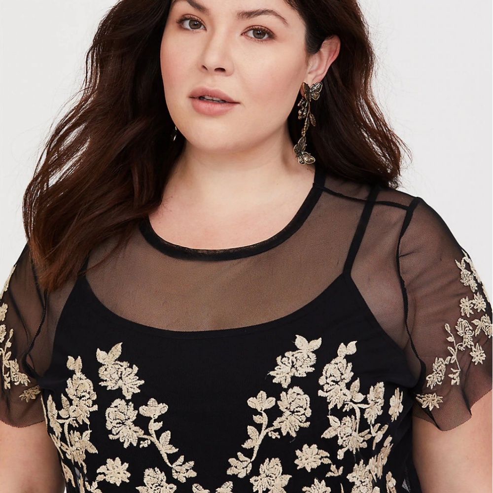 💥HOST PICK💥 Embroidered Black Mesh Top 26/28